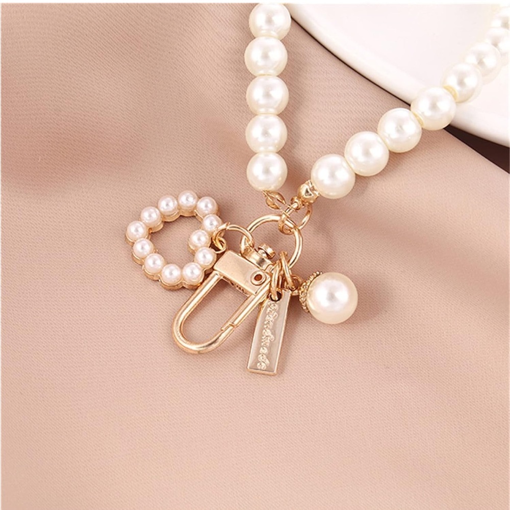 Gold and Pearl Heart Bag Charm Key holder - Picture 4 of 7